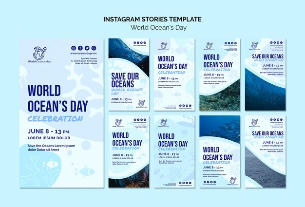 Modelo de histórias do instagram do dia do oceano mundial