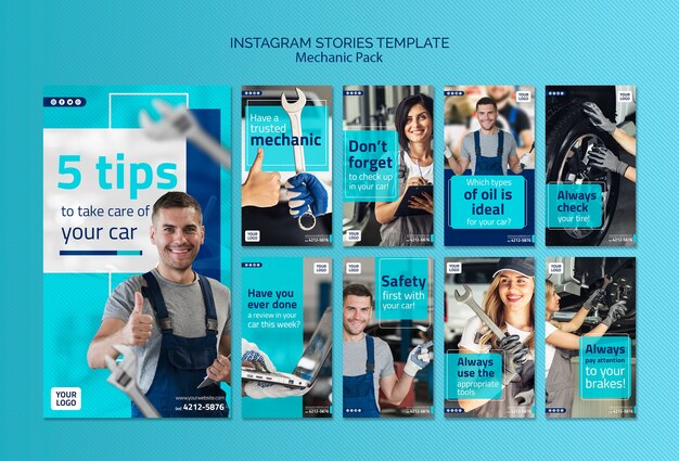 Modelo de histórias do instagram mecânico com foto