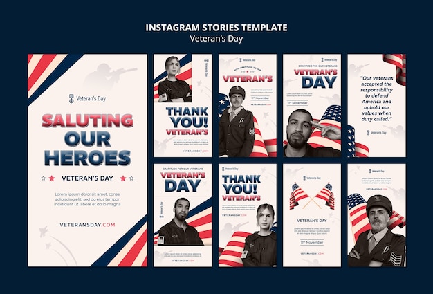 Modelo de histórias do instagram para comemoração do dia dos veteranos