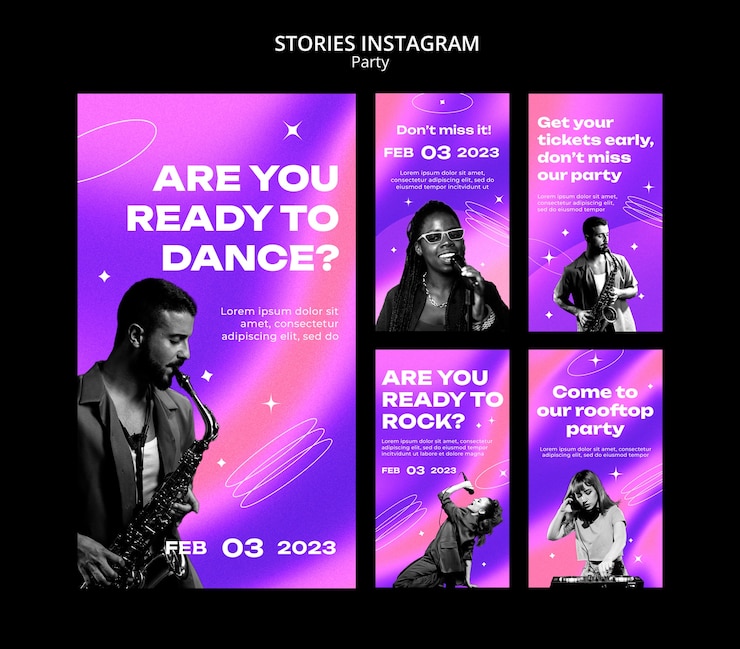 PSD grátis modelo de histórias do instagram para festa
