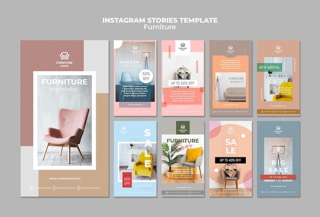 Modelo de histórias do instagram para loja de móveis