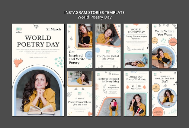 PSD grátis modelo de histórias do instagram para o dia da poesia com foto