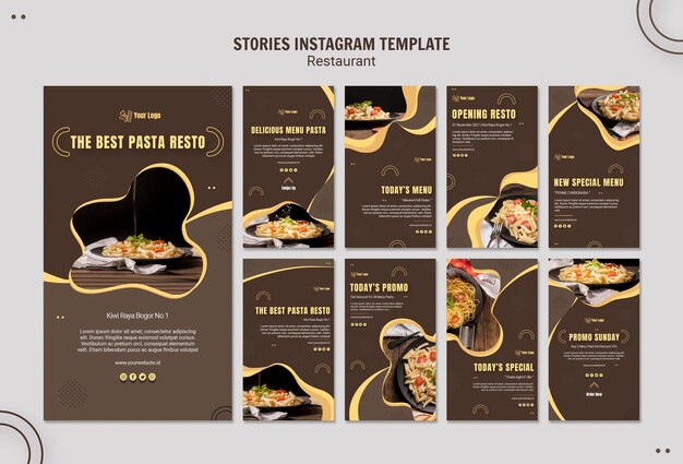 Modelo de histórias do instagram para restaurante de massas