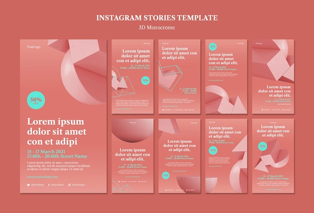 PSD grátis modelo de histórias em instagram de formas monocromáticas 3d