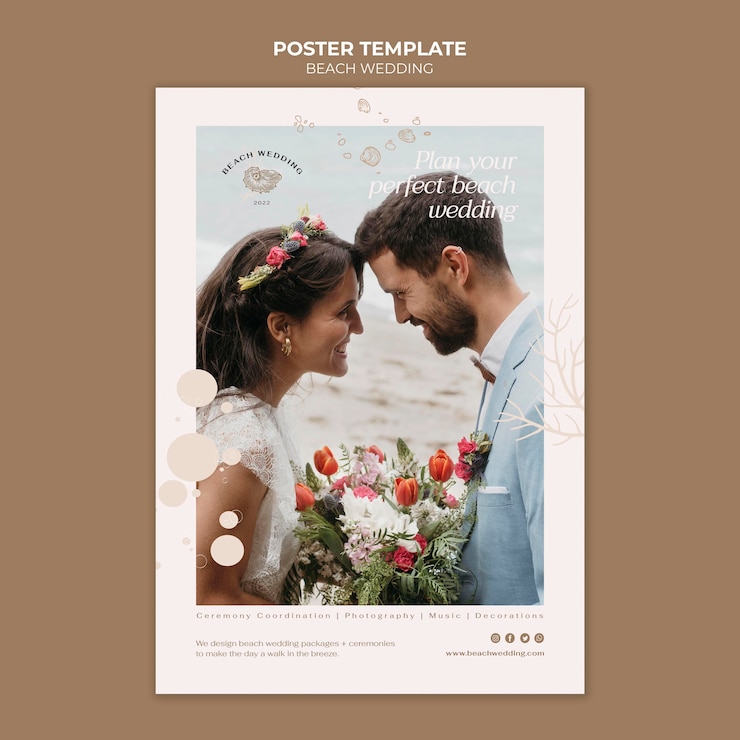 PSD grátis modelo de impressão de casamento de praia