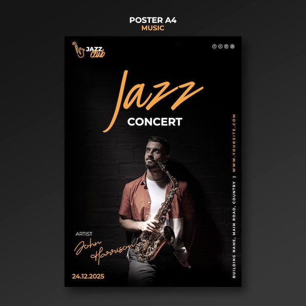 PSD grátis modelo de impressão de concerto de jazz