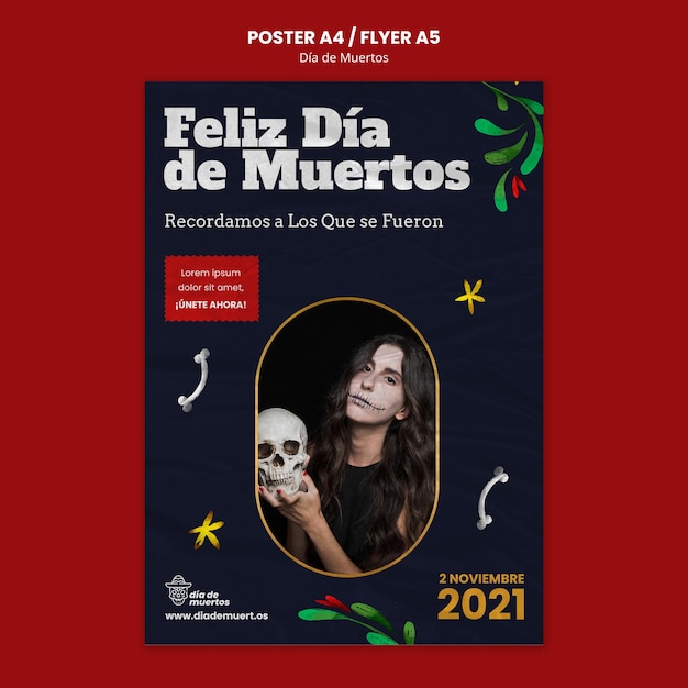 PSD grátis modelo de impressão de dia de muertos escuro