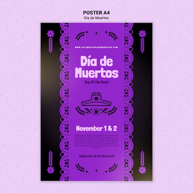 PSD grátis modelo de impressão de dia de muertos roxo