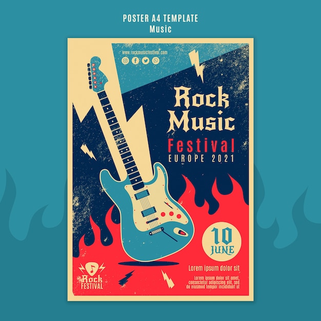 PSD grátis modelo de impressão de festival de música rock