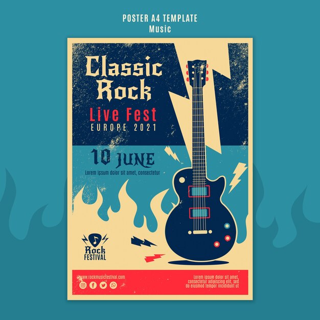 Modelo de impressão de festival de música rock