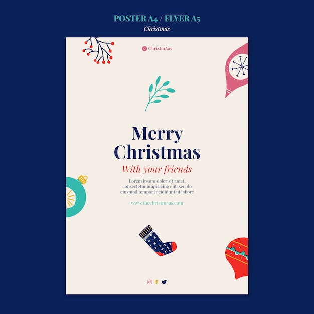 PSD grátis modelo de impressão vertical de feliz natal ilustrado