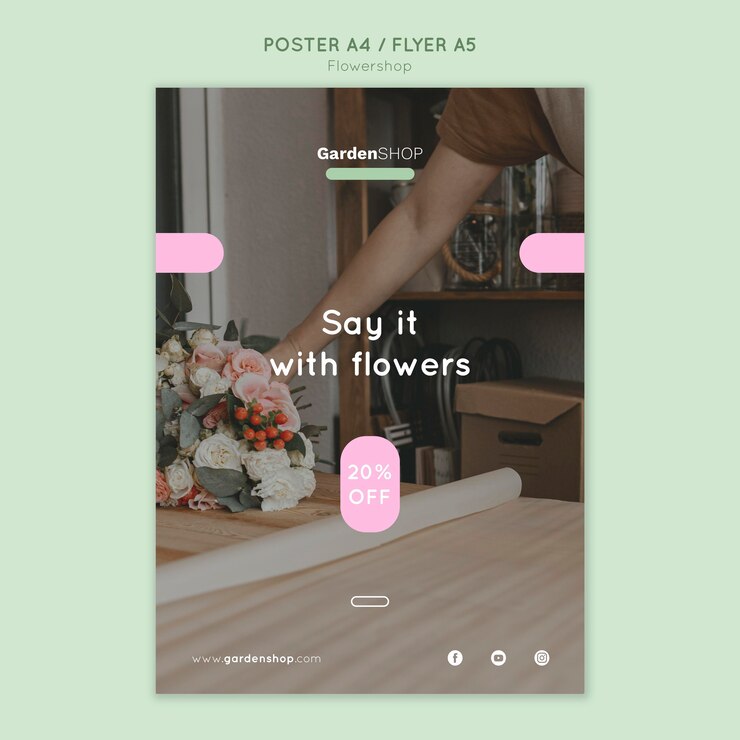 PSD grátis modelo de impressão vertical para floricultura