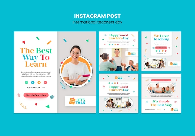PSD grátis modelo de instagram de dia do professor de design plano