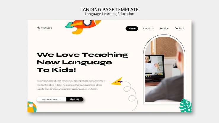 PSD grátis modelo de linguagem de aprendizado de design plano