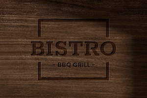 Modelo de logotipo psd de negócios de restaurante bistrô em estilo de madeira estampada