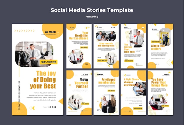 Modelo de marketing de histórias de instagram em design plano