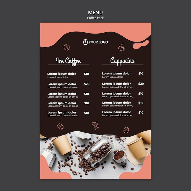 PSD grátis modelo de menu com design de café