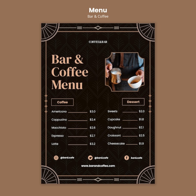 PSD grátis modelo de menu de bar e café