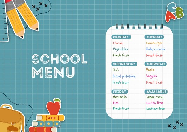 Modelo de menu de cantina escolar