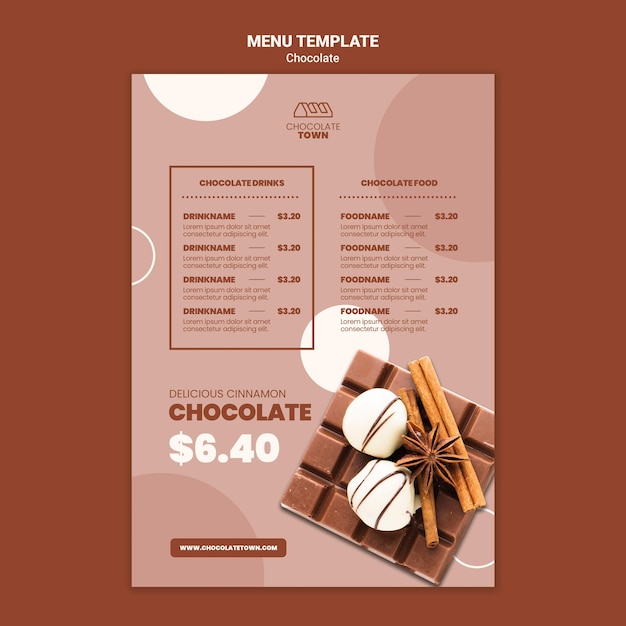 Modelo de menu de chocolate delicioso