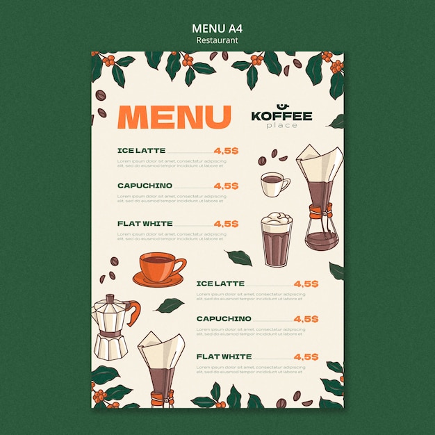 Modelo de menu de comida deliciosa