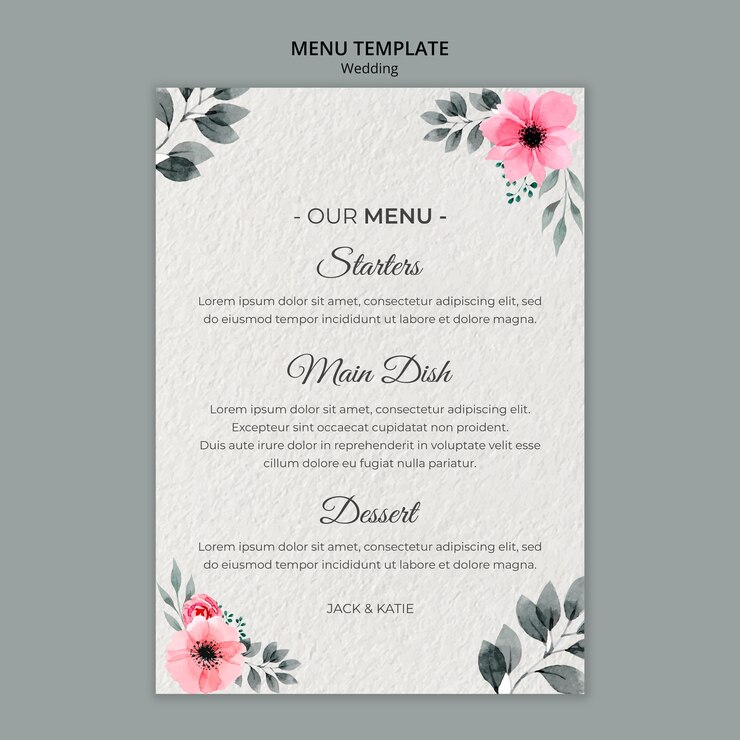 PSD grátis modelo de menu de conceito de casamento