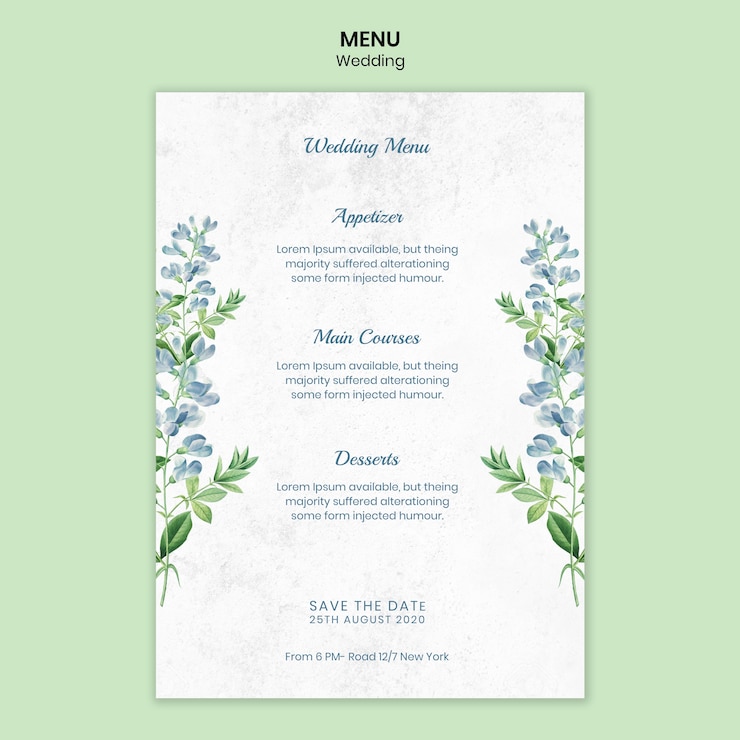 PSD grátis modelo de menu de conceito de casamento