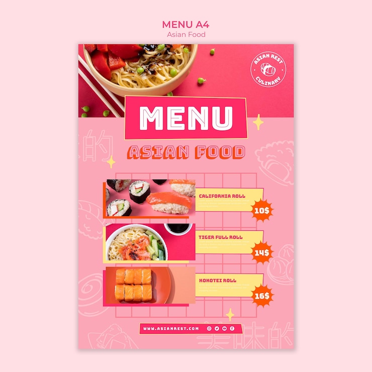 PSD grátis modelo de menu de deliciosa comida asiática