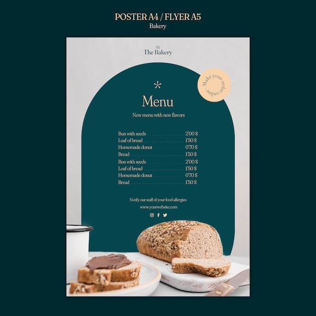 PSD grátis modelo de menu de padaria