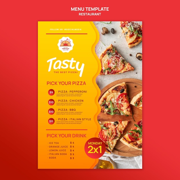 PSD grátis modelo de menu de pizzaria deliciosa