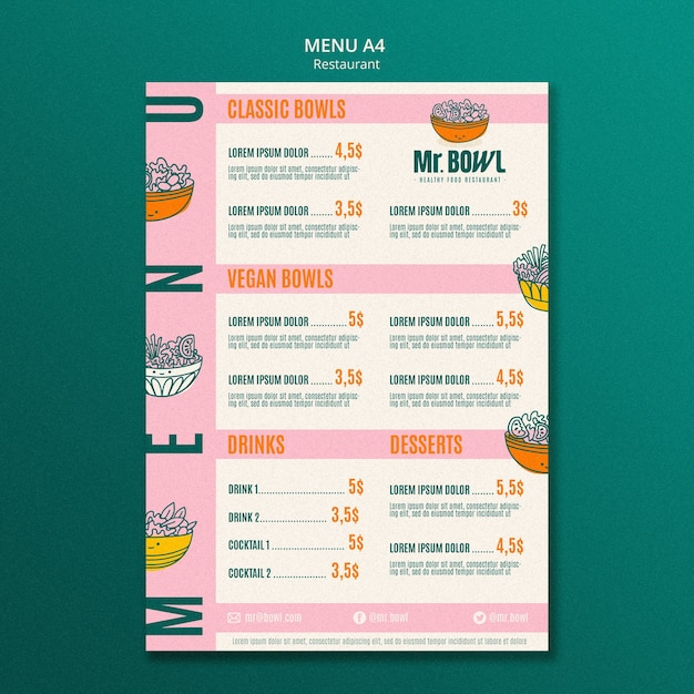 PSD grátis modelo de menu de restaurante de comida de tigela