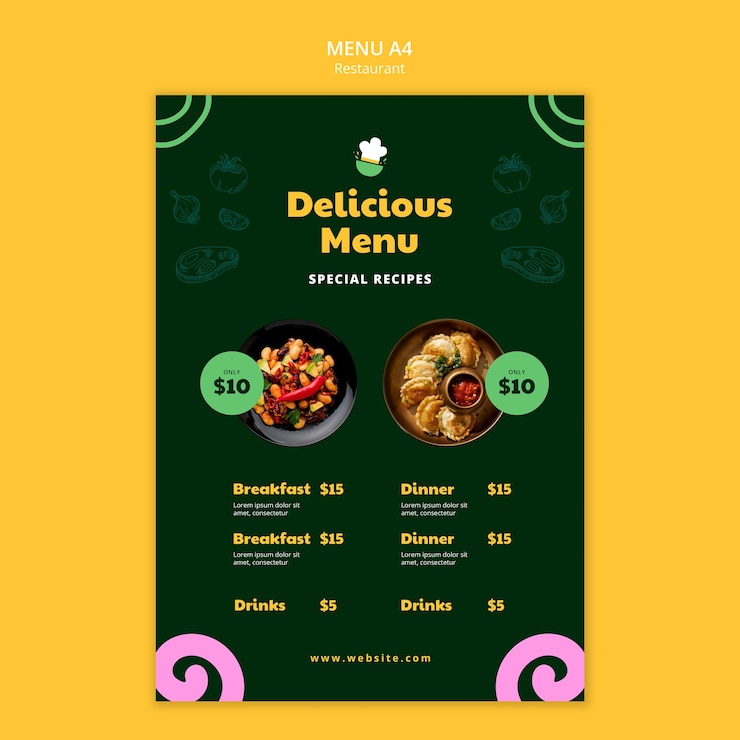 PSD grátis modelo de menu de restaurante de comida deliciosa