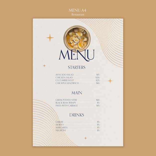 Modelo de menu de restaurante de comida deliciosa