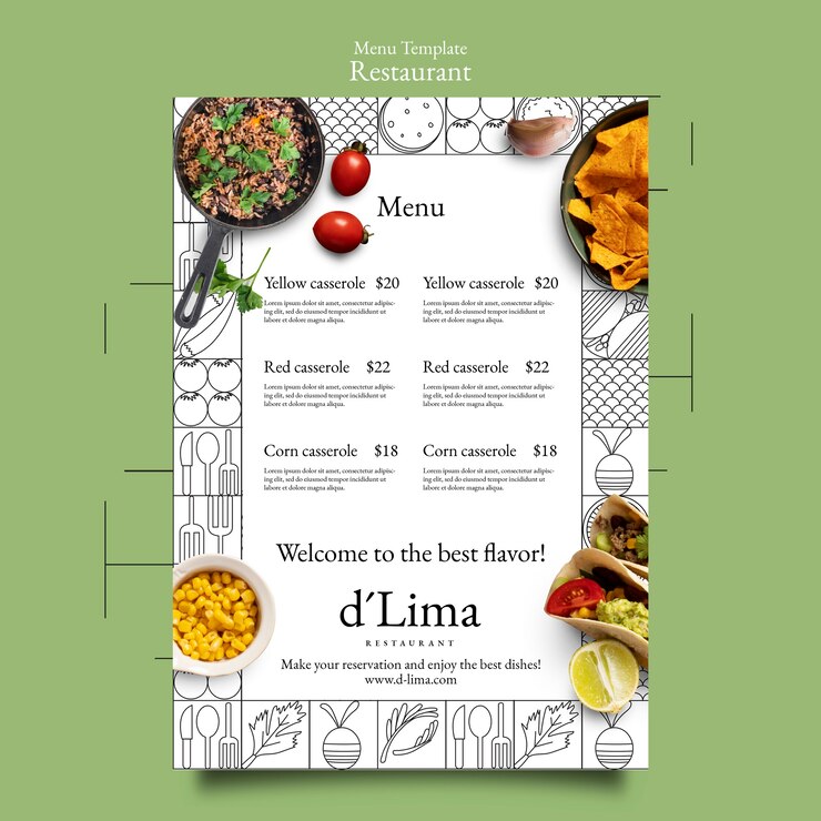 PSD grátis modelo de menu de restaurante de comida deliciosa