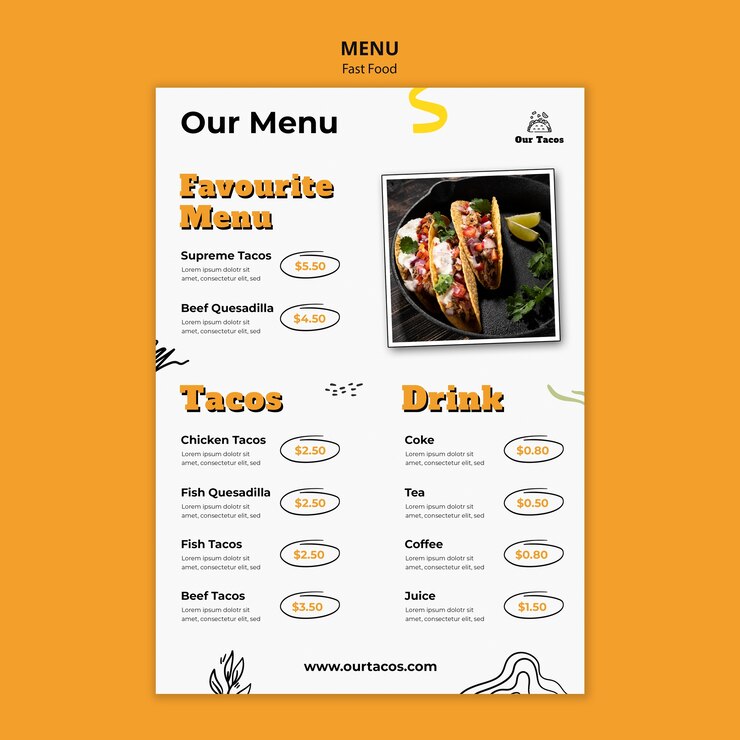 PSD grátis modelo de menu de restaurante de fast food e tacos