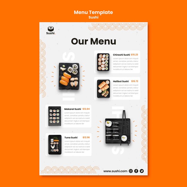 Modelo de menu de restaurante de sushi