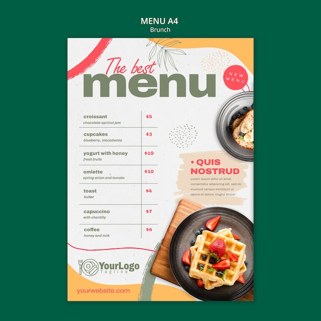 Modelo de menu delicioso brunch