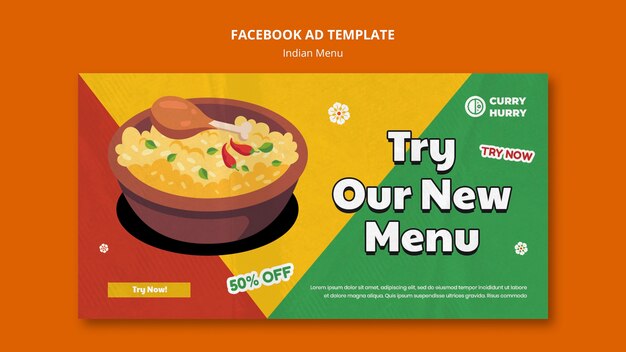 Modelo de menu indiano de design plano