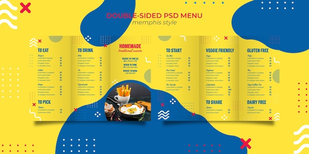 PSD grátis modelo de menu para restaurante em estilo memphis