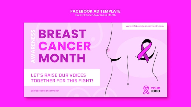 Modelo de mês de conscientização de câncer de mama de design plano