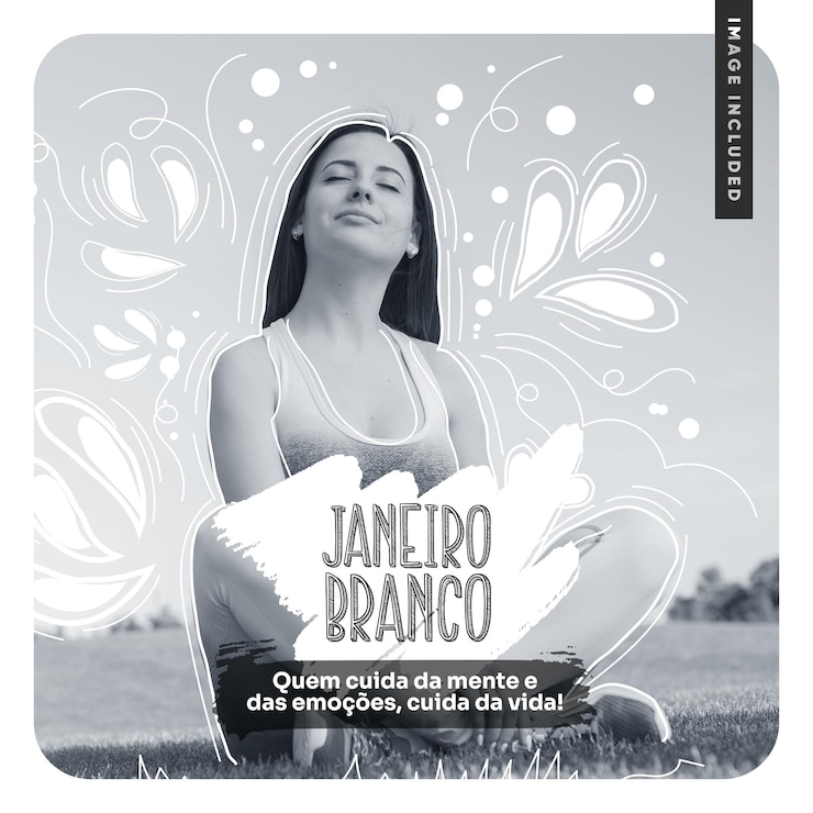 PSD grátis modelo de mídia social alimentação branca janeiro cuidando da mente