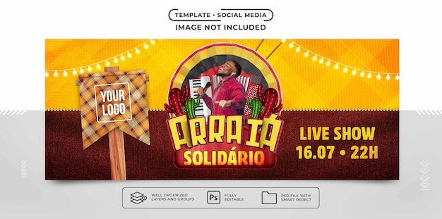 Modelo de mídia social banner arraia solidario para festa junina