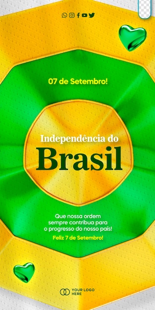 PSD grátis modelo de mídia social comemoração 7 de setembro independência do brasil independência do brasil