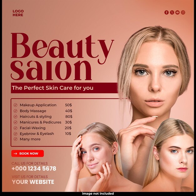 Modelo de mídia social de salão de beleza e cirurgia estética