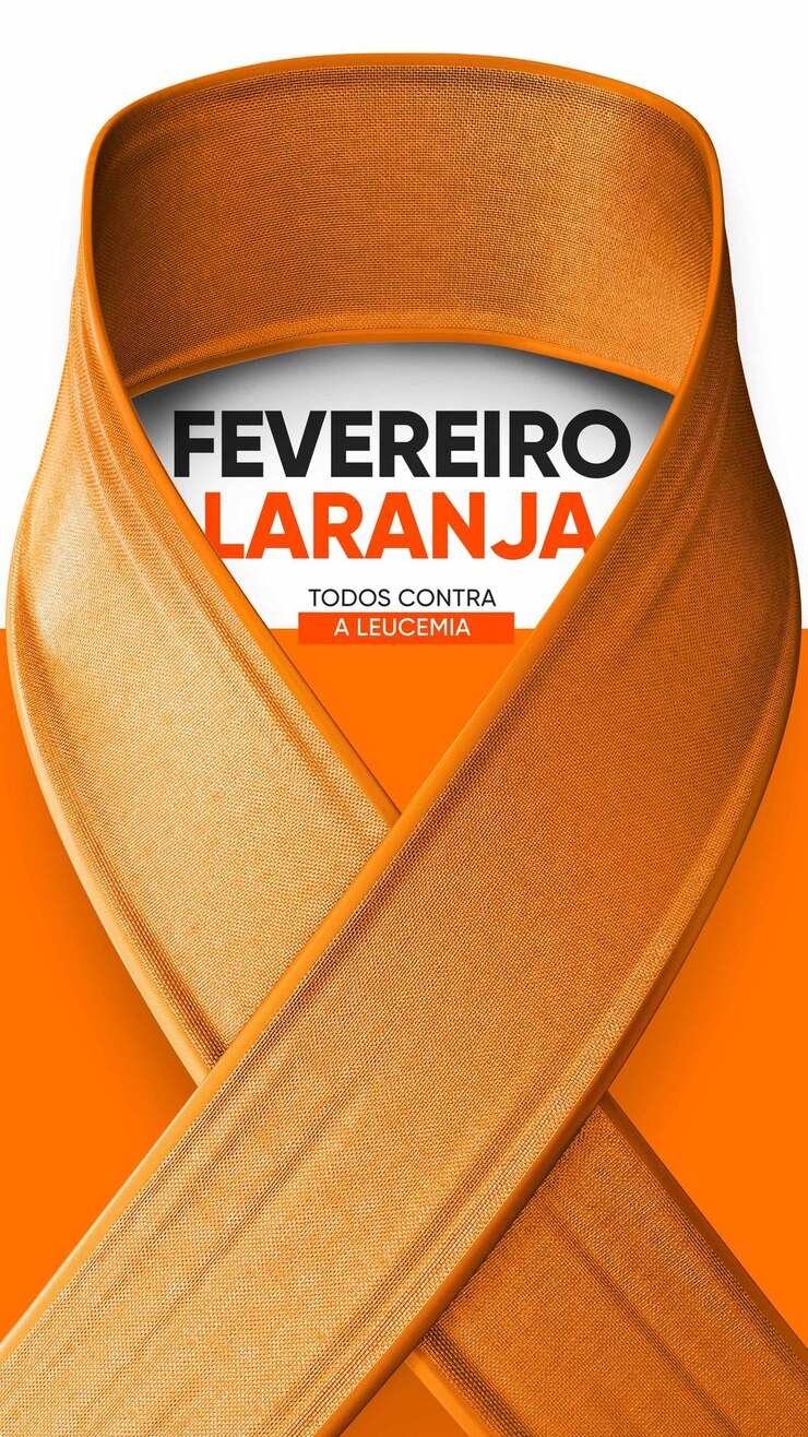 PSD grátis modelo de mídia social laranja de fevereiro todos contra a leucemia.