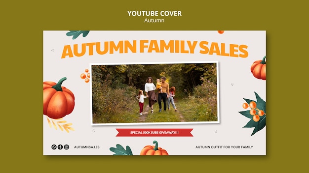 Modelo de miniatura do youtube de outono de design plano
