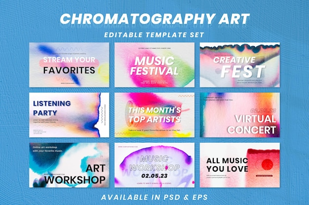 Modelo de música colorida para cromatografia conjunto de banner de anúncio de evento psd