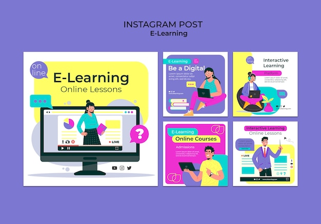 Modelo de opsts do instagram de design plano e aprendizagem