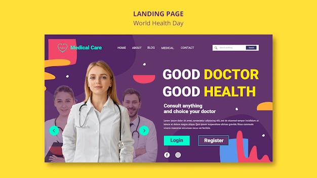 PSD grátis modelo de página da web do dia mundial da saúde