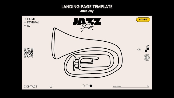 PSD grátis modelo de página de chegada para a celebração do dia do jazz.
